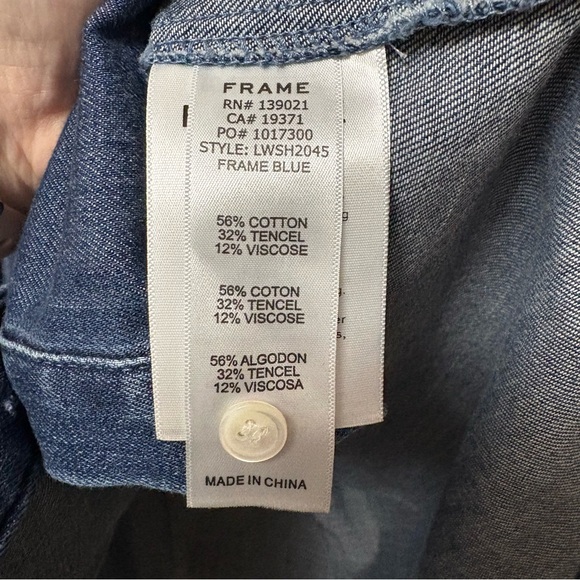 FRAME Ruffle Tux Denim Shirt In Blue Size XS - Picture 10 of 10